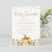 Pumpkin Gold Calligraphy Baby shower Invitation Kaart (Staand voorkant)