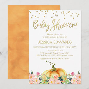 Pumpkin Gold Calligraphy Baby shower Invitation Kaart