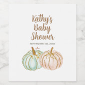 Pumpkin Gold Glitter Wine Fles Mint en Peach Wijn Etiket (Enkel label)