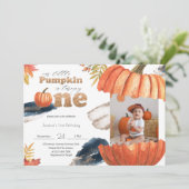 Pumpkin Gold Herfst eerste verjaardag met foto Kaart (Staand voorkant)