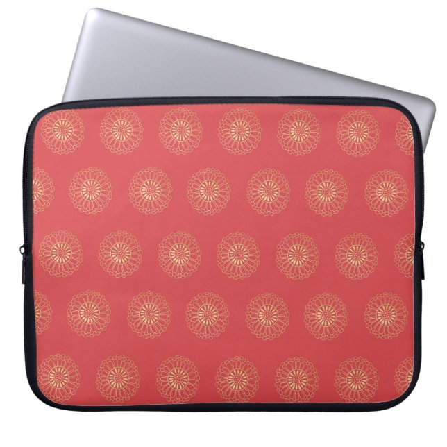 Pumpkin | Golden Zinnia Flower Medallions Laptop Sleeve (Voorkant)