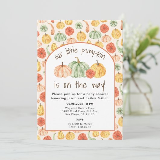 Pumpkin Gourd Autumn Baby Shower Kaart (Staand voorkant)