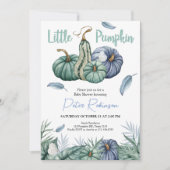 Pumpkin Green Floral Boy Baby shower Invitation Kaart (Voorkant)