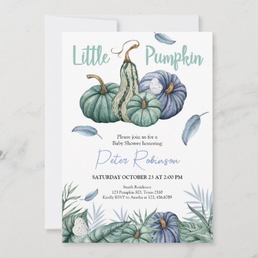 Pumpkin Green Floral Boy Baby shower Invitation Kaart (Voorkant)