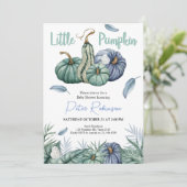 Pumpkin Green Floral Boy Baby shower Invitation Kaart (Staand voorkant)