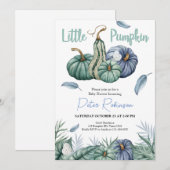 Pumpkin Green Floral Boy Baby shower Invitation Kaart (Voorkant / Achterkant)
