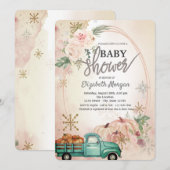 Pumpkin Green Truck, Rozen, Snowflakes Baby shower Kaart (Voorkant / Achterkant)