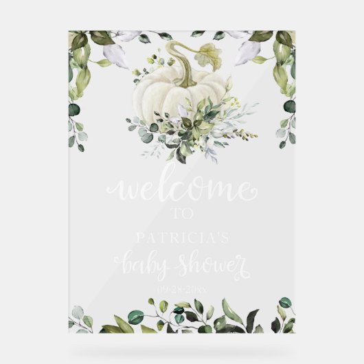 Pumpkin Greenery Fall Baby Shower Welcome Sign Acryl Bord (Voorkant)