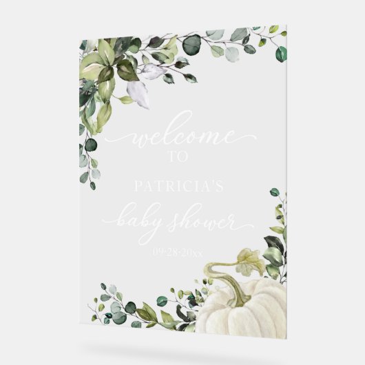 Pumpkin Greenery Fall Baby Shower Welcome Sign Acryl Bord (Hoek)