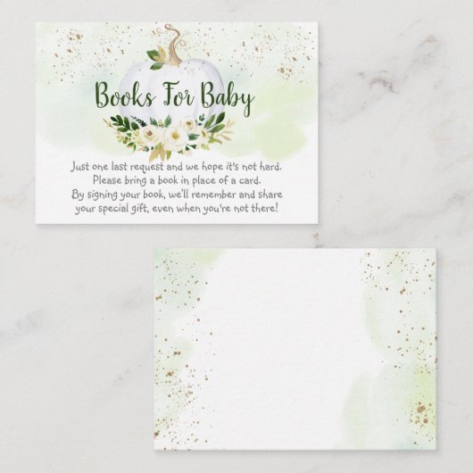 Pumpkin Greenery Gold Baby shower Book Request Informatiekaartje (Voorkant / Achterkant)