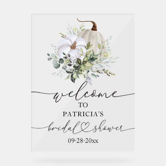 Pumpkin Greenery Herfst Vrijgezellenfeest Welkomst Acryl Bord (Voorkant)