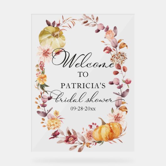 Pumpkin Greenery Herfst Vrijgezellenfeest Welkomst Acryl Bord (Voorkant)