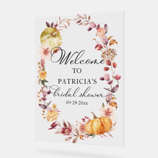 Pumpkin Greenery Herfst Vrijgezellenfeest Welkomst Acryl Bord (Hoek)