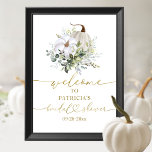 Pumpkin Greenery Herfst Vrijgezellenfeest Welkomst Poster<br><div class="desc">Mooie groenery pompoen welkomstbord voor herfst-getemperd vrijgezellenfeest. Eenvoudig aan te passen met uw details. Neem contact met me op via chat als je vragen hebt over het kunstwerk of je moet aanpassen. OPMERKING: voor hulp bij bestellingen,  verzendgegevens,  productinformatie,  enz.,  neemt u rechtstreeks contact op met Zazzle Customer Care: https://help.zazzle.com/hc/en-us/articles/221463567-How-Do-I-Contact-Zazzle-Customer-Support-.</div>