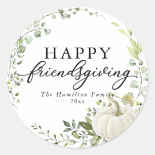 Pumpkin Greenery Wreath Friendsgiving Dinner Ronde Sticker