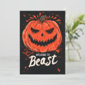 Pumpkin Grin Halloween Party Kaart (Staand voorkant)