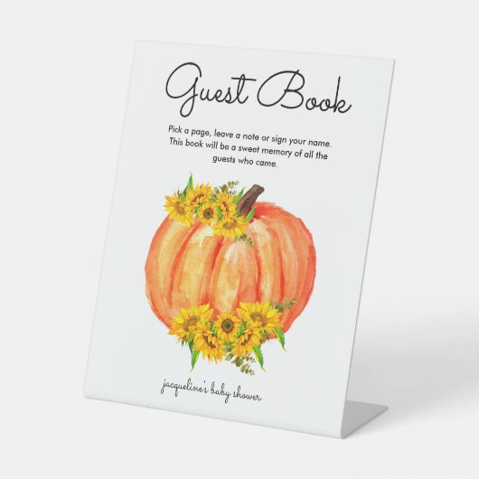 Pumpkin Guest Book Baby shower Weddenschap Reclamebord Met Voetstuk (Voorkant)