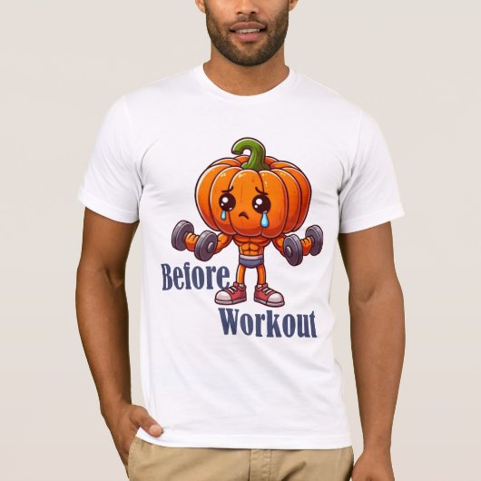 Pumpkin Gym Bros – Voor en na de training Hallowee T-shirt (Voorkant)