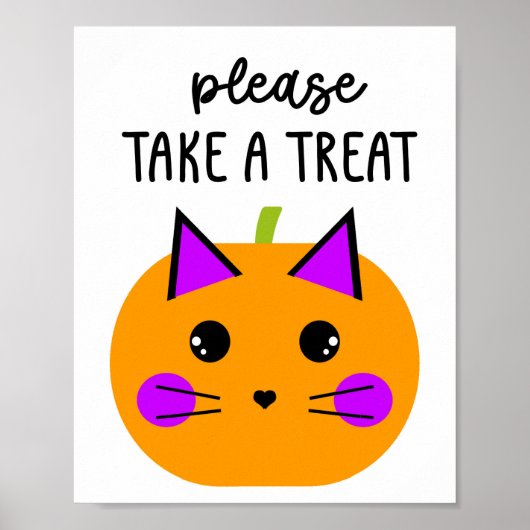 Pumpkin Halloween Cat Neem alstublieft een Treat Poster (Voorkant)