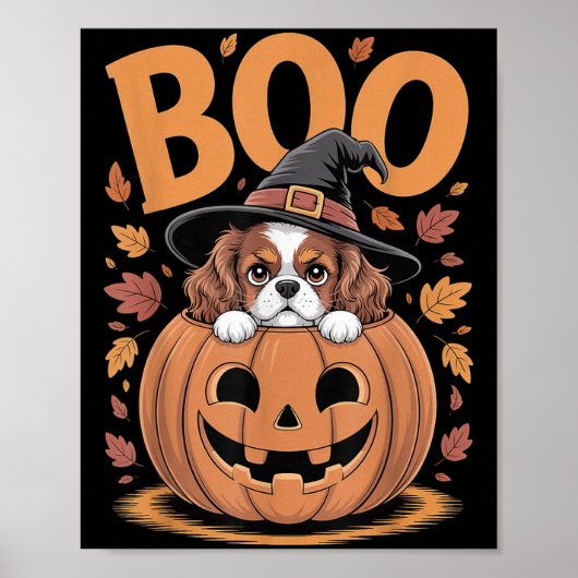 Pumpkin Halloween Cavalier King Charles Spaniel  Poster (Voorkant)