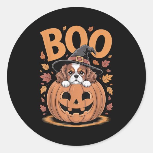Pumpkin Halloween Cavalier King Charles Spaniel  Ronde Sticker (Voorkant)