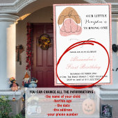 Pumpkin Halloween, eerste verjaardag, roze Herfst Kaart