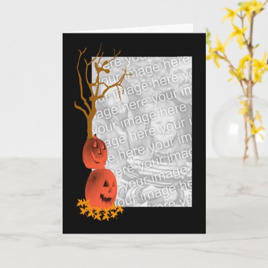 Pumpkin Halloween Foto Wenskaart Kaart (Gele Bloem)