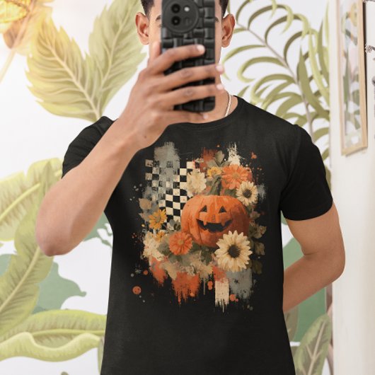 Pumpkin Halloween Geruite Board retro T-shirt