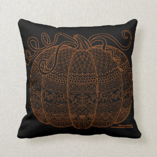Pumpkin Halloween Herfst Art Oranje Chevron Patter Kussen