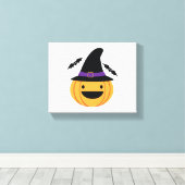 Pumpkin Halloween Jack O Lantern Bat Canvas Afdruk (Insitu (Houten vloer))