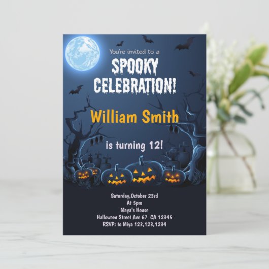 Pumpkin Halloween Kids Verjaardag Uitnodiging (Staand voorkant)