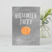 Pumpkin Halloween Party Invitation Grey Waterverf Kaart (Staand voorkant)