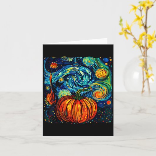 Pumpkin Halloween Starry Night Van Gogh Thanksgivi Kaart (Gele Bloem)