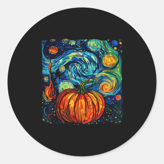 Pumpkin Halloween Starry Night Van Gogh Thanksgivi Ronde Sticker (Voorkant)