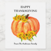Pumpkin Happy Thanksgiving Oranje White Wijn Etiket (Enkel label)