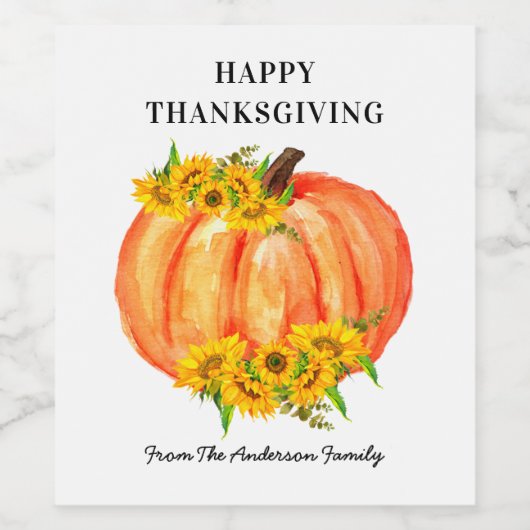 Pumpkin Happy Thanksgiving Oranje White Wijn Etiket (Enkel label)