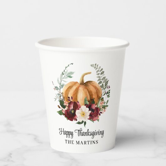 Pumpkin Happy Thanksgiving-papierbekertjes Papieren Bekers (Voorkant)