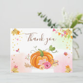 Pumpkin Hartelijk dank, mevrouw Girl Pink Floral h Bedankkaart (Staand voorkant)