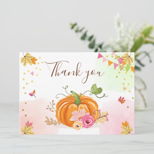 Pumpkin Hartelijk dank, mevrouw Girl Pink Floral h Bedankkaart (Staand voorkant)