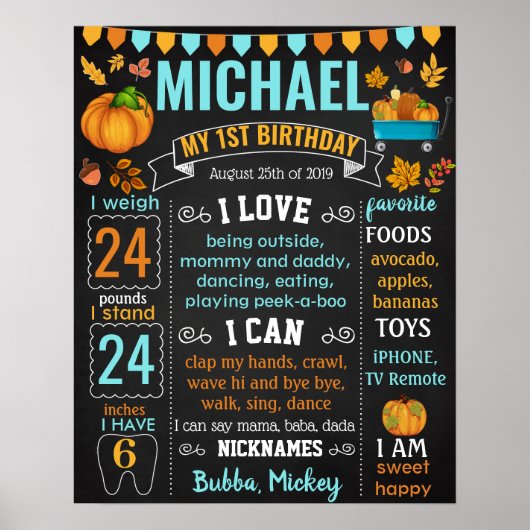Pumpkin Harvest blue truck Birthday-teken Poster (Voorkant)