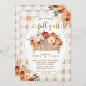 Pumpkin Harvest Brown Gingham Herfst Y'all Party Kaart (Voorkant / Achterkant)