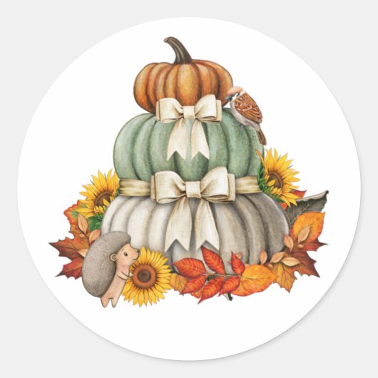 Pumpkin Harvest, Egel en Natuur van de vogelpest Ronde Sticker (Voorkant)