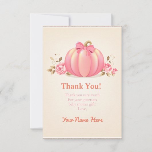 Pumpkin Harvest Girl Dank je kaart baby shower. (Voorkant)