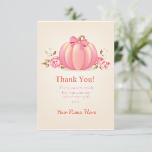 Pumpkin Harvest Girl Dank je kaart baby shower. (Staand voorkant)