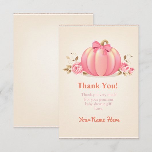 Pumpkin Harvest Girl Dank je kaart baby shower. (Voorkant / Achterkant)