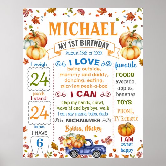Pumpkin Harvest Halloween Birthday mijlestone Poster (Voorkant)