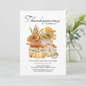 Pumpkin Harvest Herfst Flowers Thanksgiving Dinner Kaart (Staand voorkant)