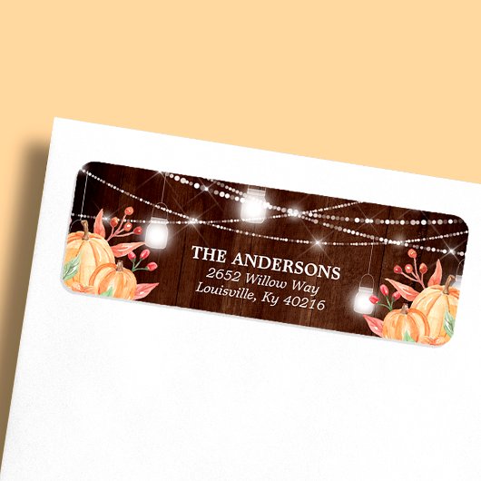 Pumpkin Harvest Mason Jar Herfst Lights Adres Etiket