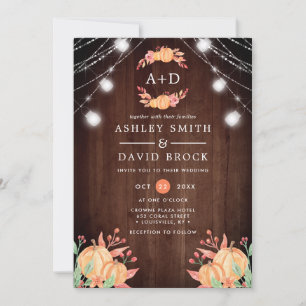 Pumpkin Harvest Monogram Autumn Lights Wedding Kaart