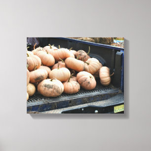 Pumpkin Harvest on Pickup Truck Herfst Canvas Afdruk